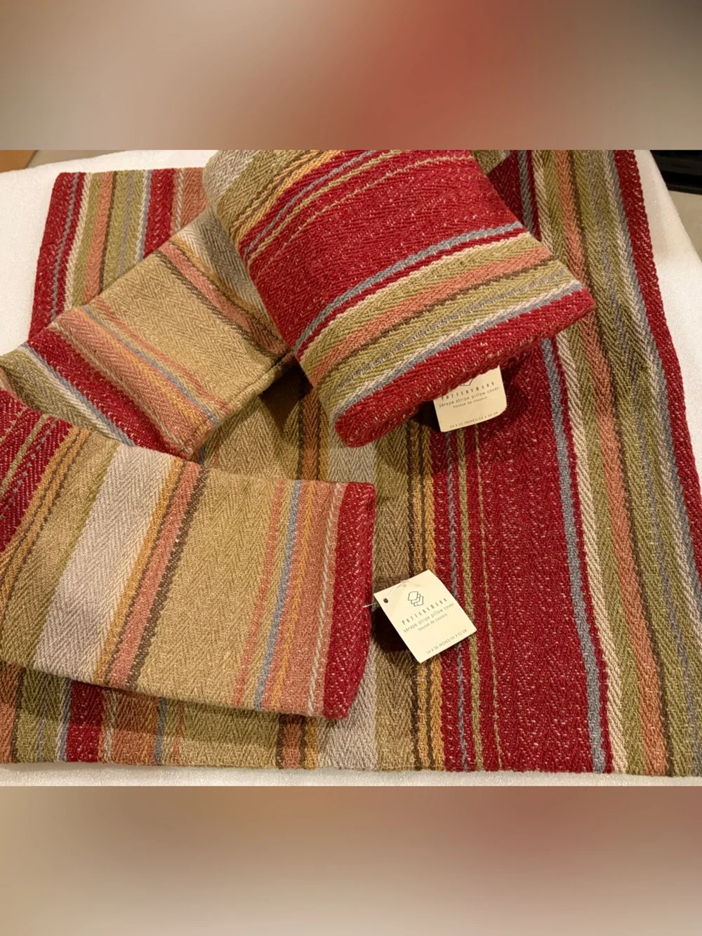Rare! New Pottery Barn Serape Stripe Kilim Pillow Cover Set/3, 22” and 14X36”